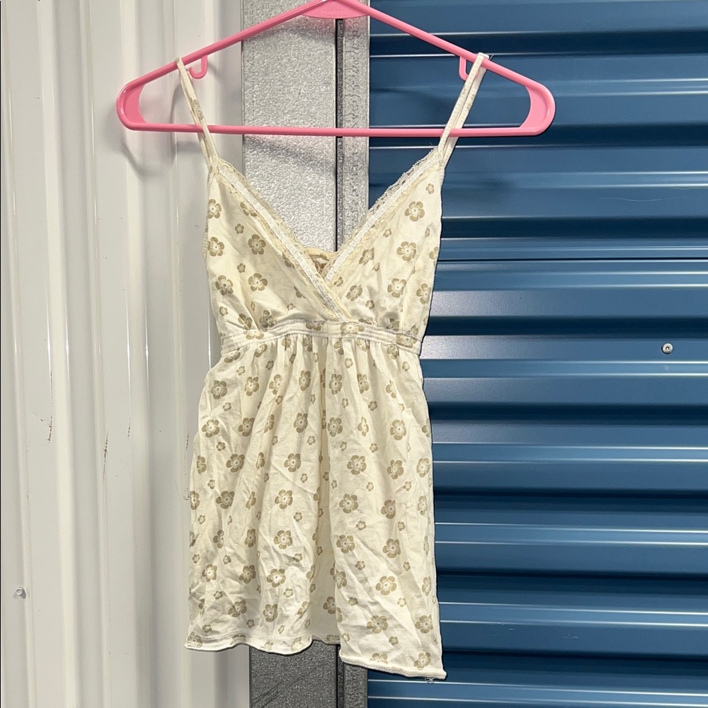 Y2K Vintage Delicate Ivory Floral Lace Trim Cami Dress